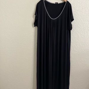NWT Ekouaer Women Black Casual  XXL V Neck Soft Knit Maxi Dress Black Gray Trim